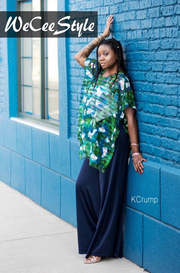 We Cee Style Navy Palazzo Pants and Floral Shrug (1)