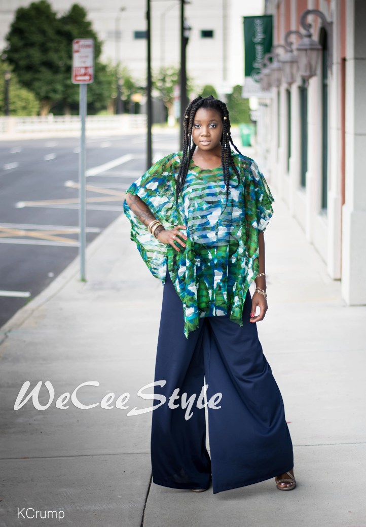 We Cee Style Navy Palazzo Pants and Floral Shrug (2)